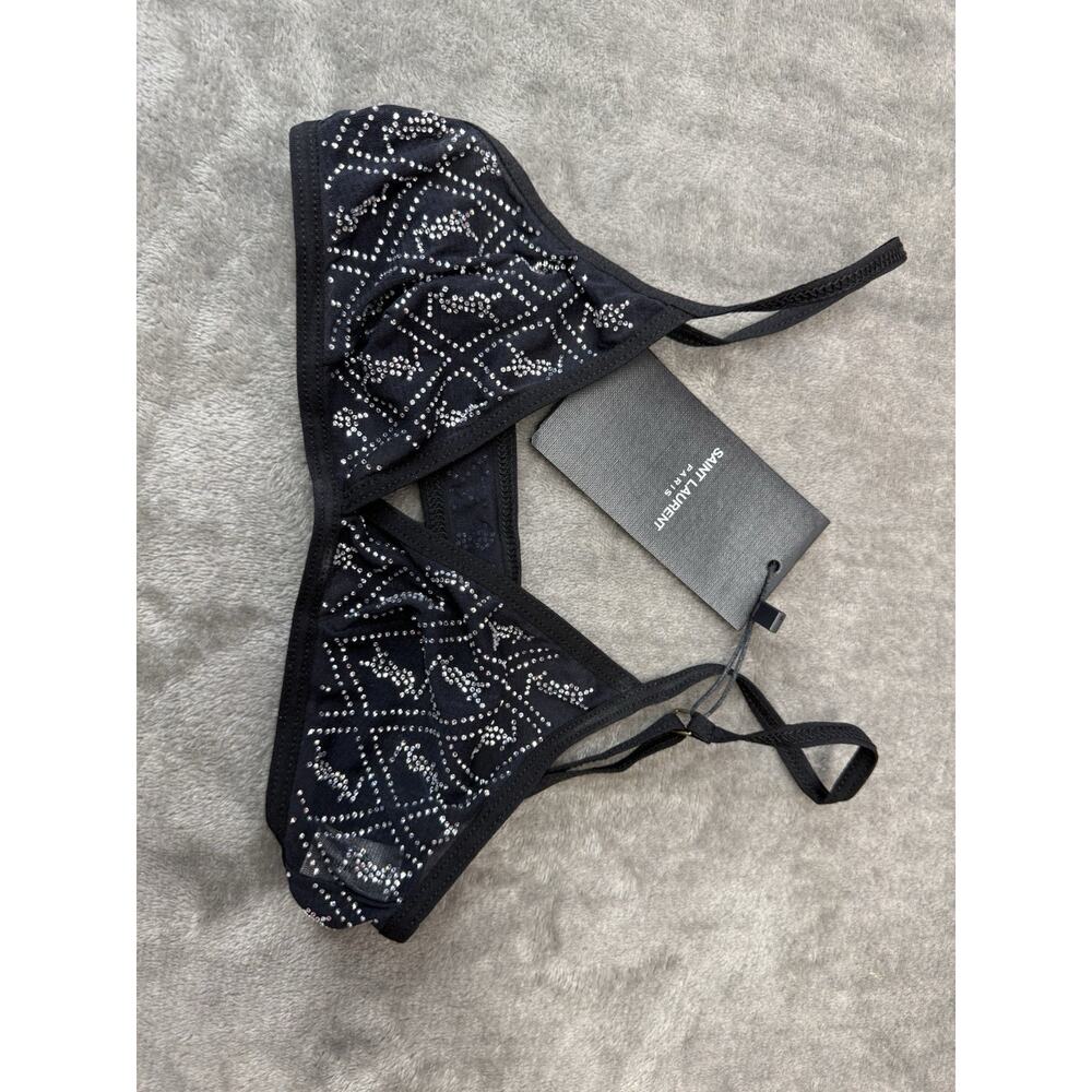 NWT Saint Laurent Cassandre Rhinestone Bralette Black XS NWT Crystal Logo - Picture 11 of 15
